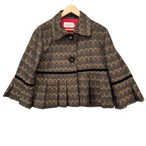 Maestro Jacquard Pleated Jacket Womens Brown Cropped Bell Sleeve Size L